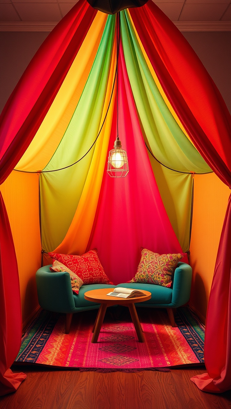 25 Cozy Reading Nooks & Spaces That Will Make You Want to Curl Up With a Book - 16. Colorful Reading Tent