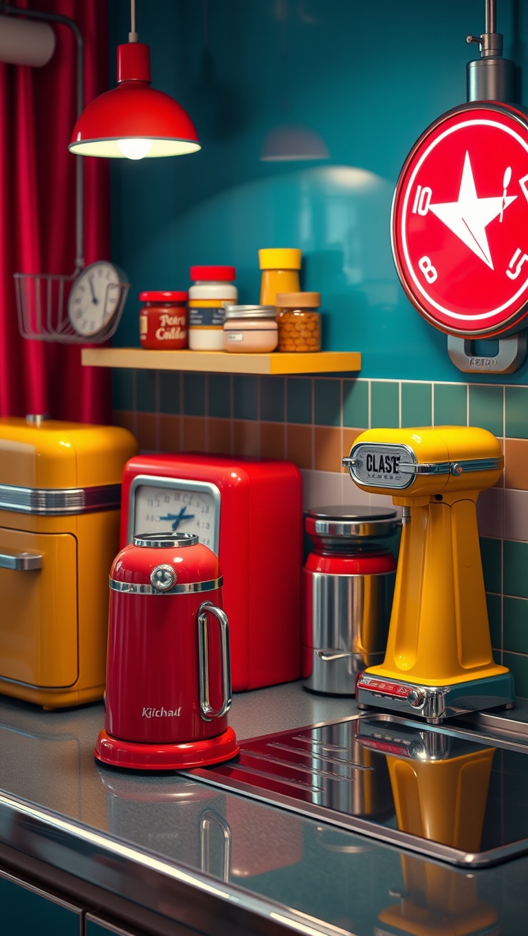 25 Fun and Fabulous Ideas for Your Retro Diner-Style Kitchen - 14. Brightly Colored Kitchen Gadgets