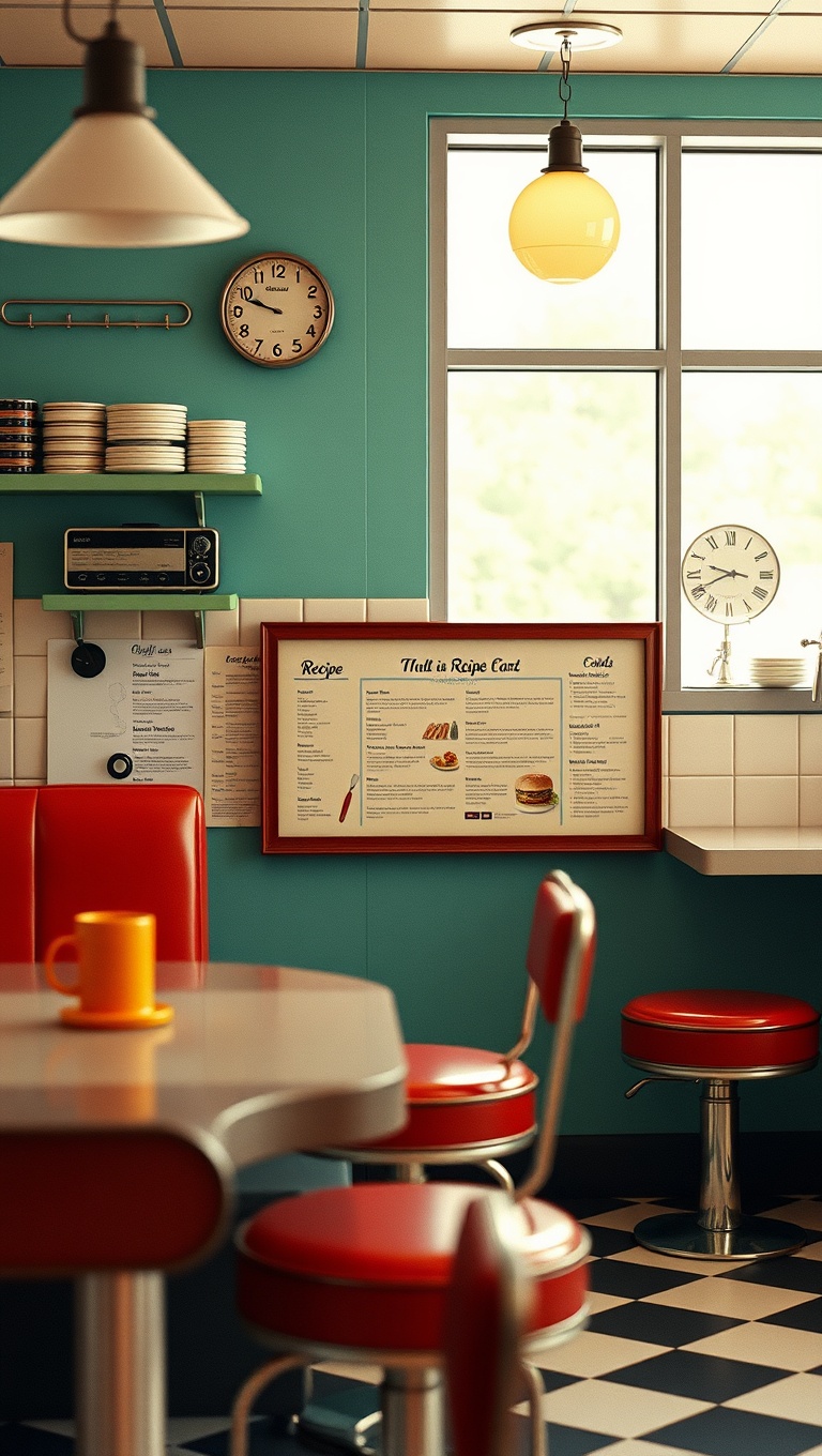 25 Fun and Fabulous Ideas for Your Retro Diner-Style Kitchen - 24. Classic Recipe Cards in a Display Frame