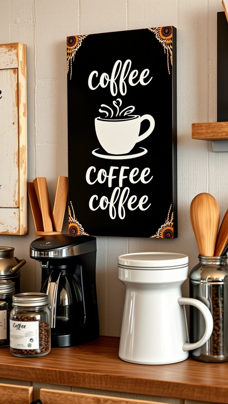 Brew-tifully Rustic: 25 Ideas and Inspirations for Your Dream Coffee Bar Setup - 13. Whimsical Coffee Quotes on Canvas