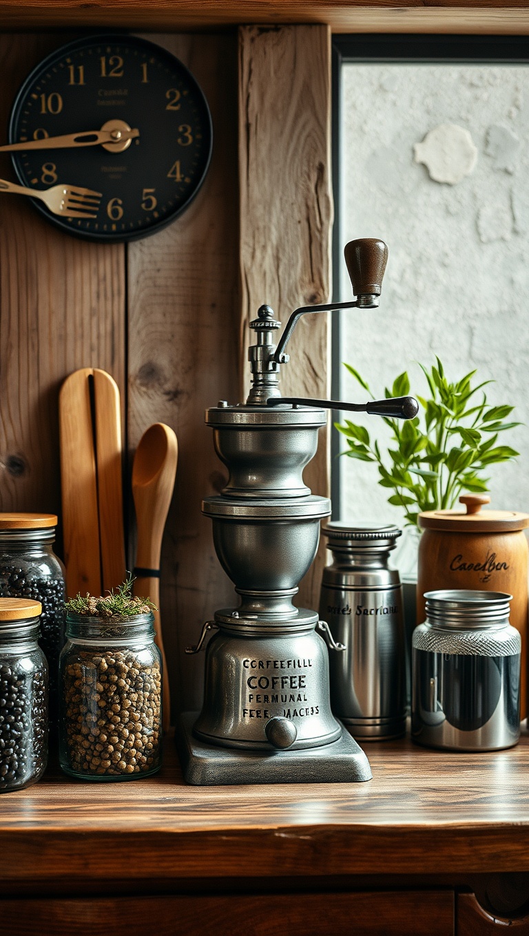Brew-tifully Rustic: 25 Ideas and Inspirations for Your Dream Coffee Bar Setup - 2. Vintage Coffee Grinder Decor
