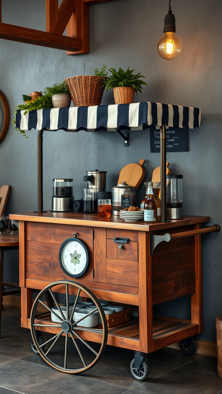 Brew-tifully Rustic: 25 Ideas and Inspirations for Your Dream Coffee Bar Setup - 15. A Rustic Cart for Mobility