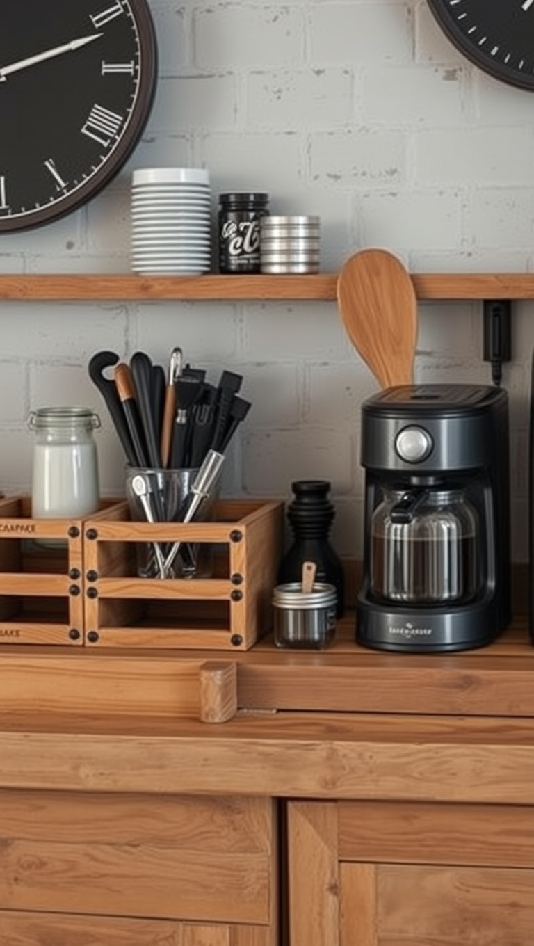 Brew-tifully Rustic: 25 Ideas and Inspirations for Your Dream Coffee Bar Setup - 11. Rustic Wooden Crates as Organizers