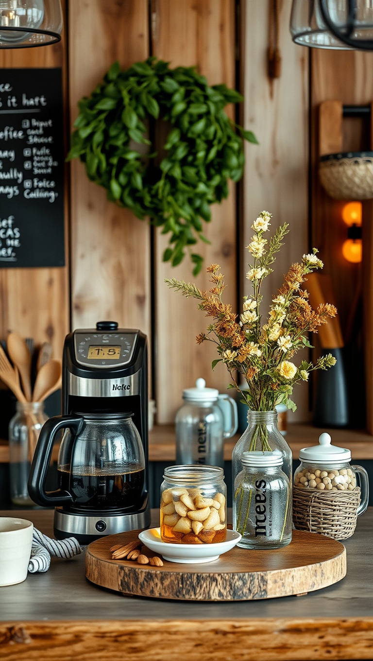 Brew-tifully Rustic: 25 Ideas and Inspirations for Your Dream Coffee Bar Setup - 24. Seasonal Decor to Keep It Fresh