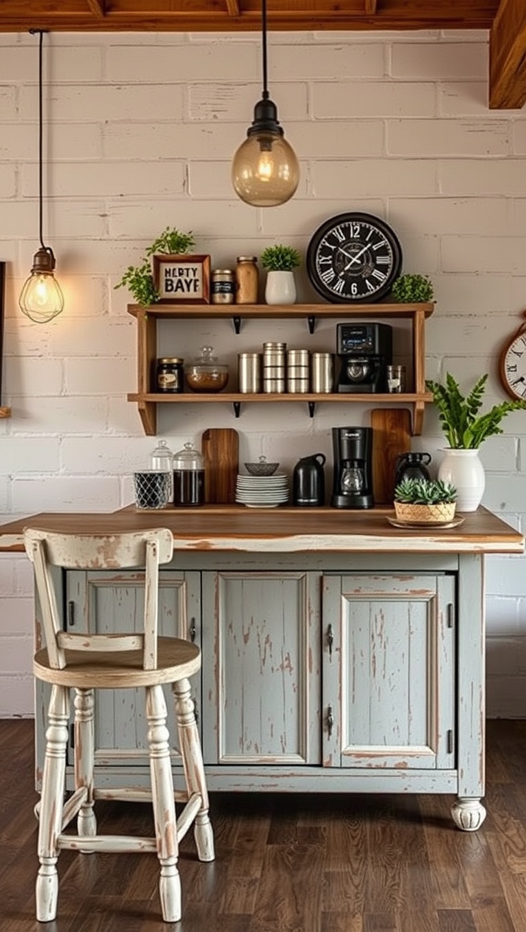 Brew-tifully Rustic: 25 Ideas and Inspirations for Your Dream Coffee Bar Setup - 16. Distressed Paint Finishes on Furniture
