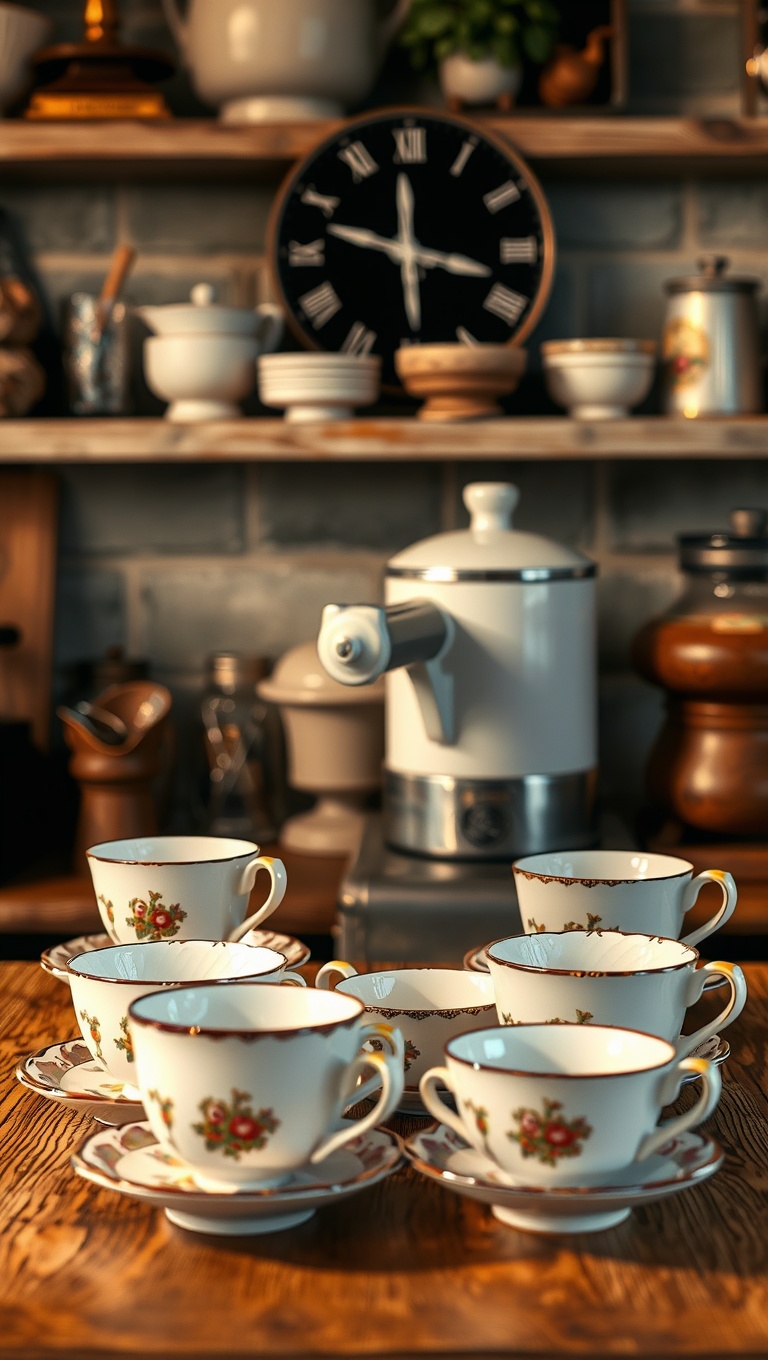Brew-tifully Rustic: 25 Ideas and Inspirations for Your Dream Coffee Bar Setup - 8. Antique Teacups as Decorative Accents