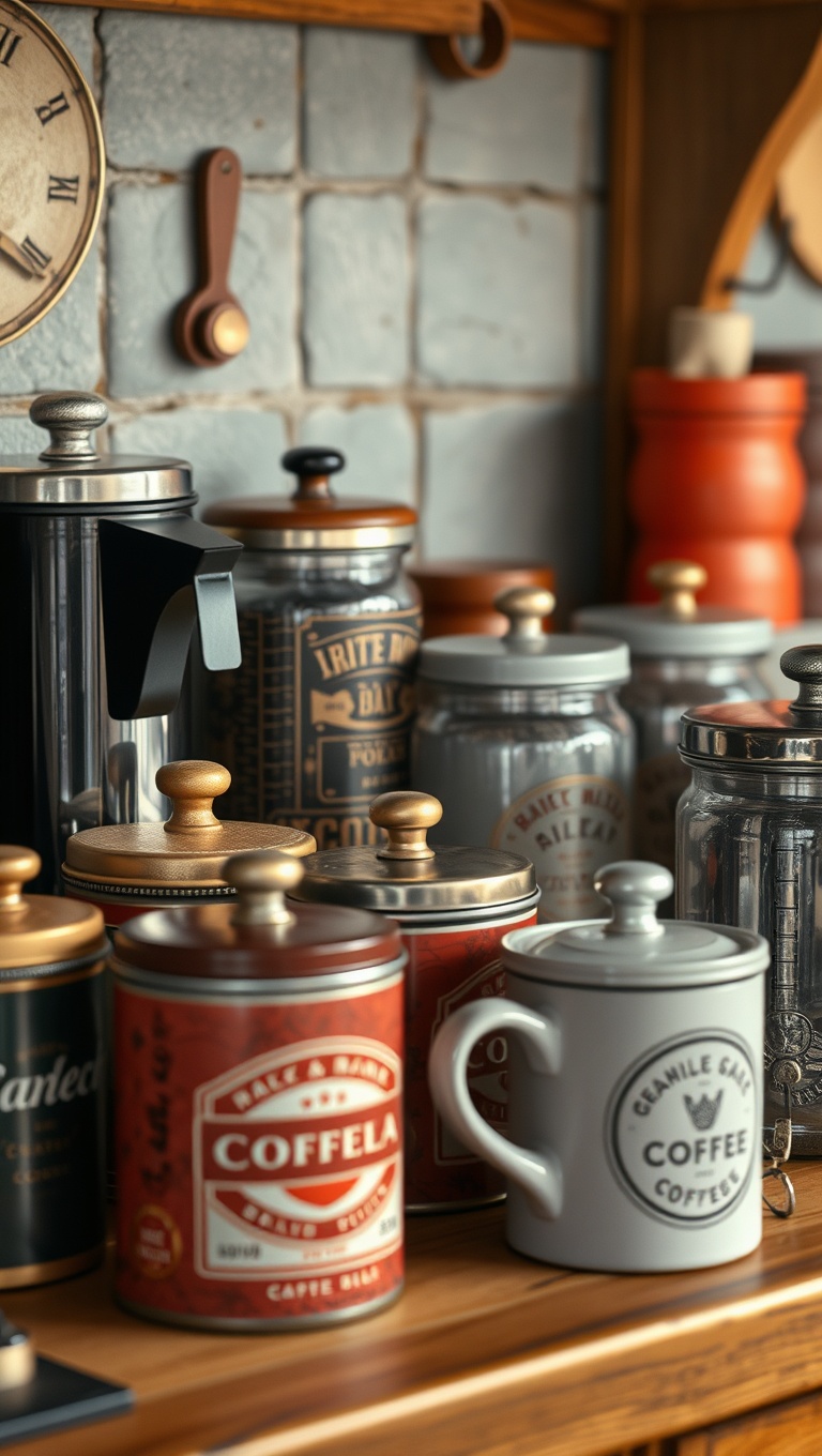 Brew-tifully Rustic: 25 Ideas and Inspirations for Your Dream Coffee Bar Setup - 18. Vintage Coffee Canister Collection