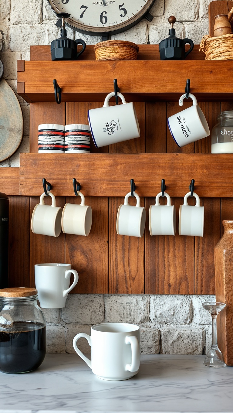 Brew-tifully Rustic: 25 Ideas and Inspirations for Your Dream Coffee Bar Setup - 22. Unique Coffee Mug Hooks