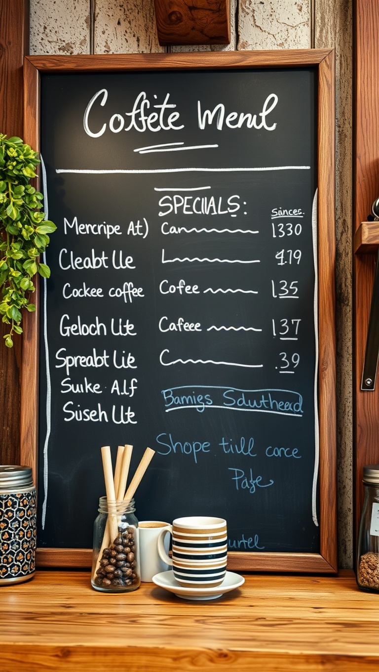 Brew-tifully Rustic: 25 Ideas and Inspirations for Your Dream Coffee Bar Setup - 6. Chalkboard Menu for Daily Specials