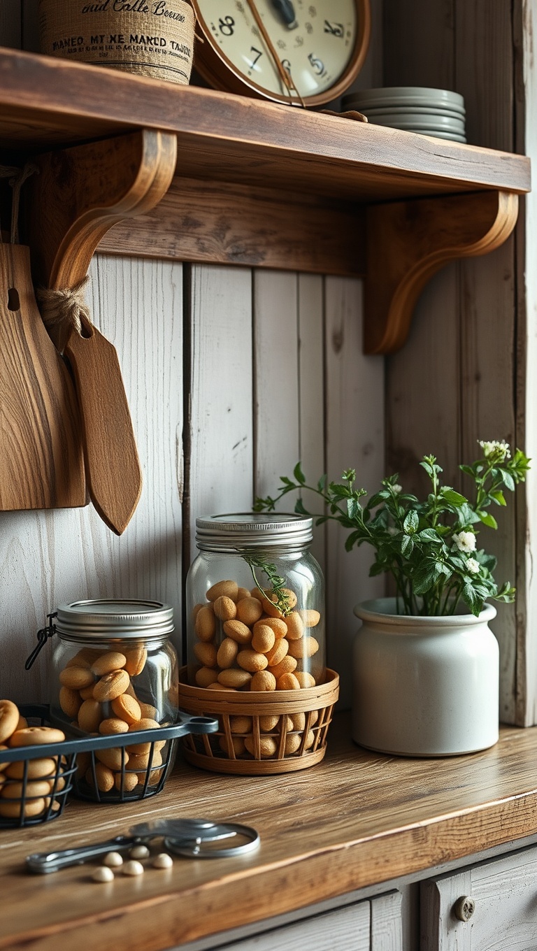 25 Adorable Rustic Farmhouse Baking Corner Inspirations You’ll Love! - 2. Charming Mason Jar Storage