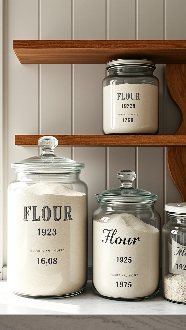 25 Adorable Rustic Farmhouse Baking Corner Inspirations You’ll Love! - 23. Elegant Glass Canisters for Flour
