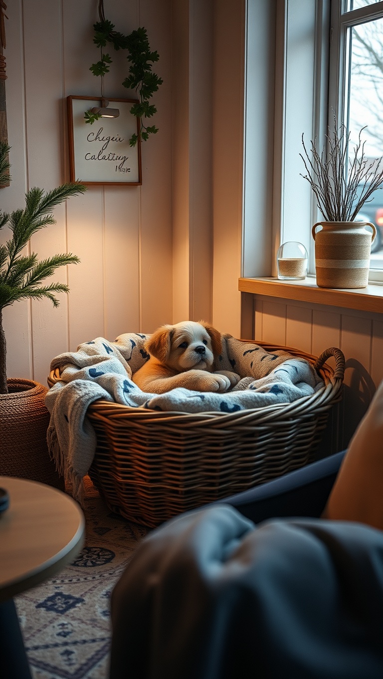 25 Cozy Ideas for Scandinavian Hygge-Inspired Coffee Spaces - 13. Set Up a Blanket Basket for Snuggles