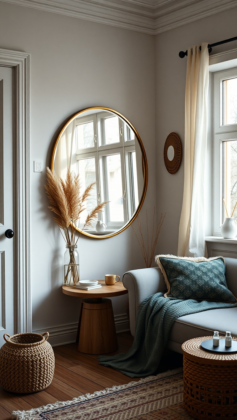 25 Cozy Scandinavian Minimalist Ideas to Transform Your Space - 23. Use Mirrors to Enhance Light and Space