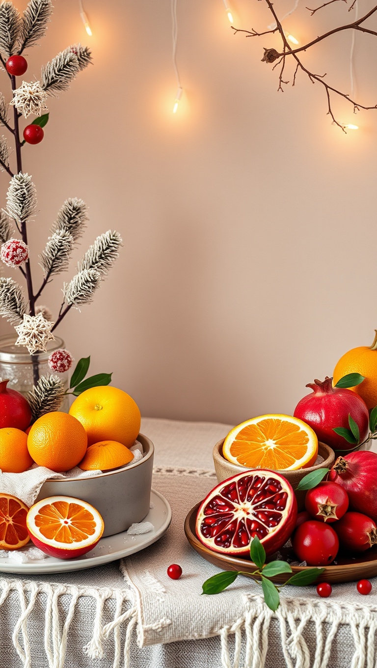 25 Creative Ways to Set Up a Seasonal Fruit and Snack Bar - 5. Winter Wonderland: Citrus and Pomegranate Magic