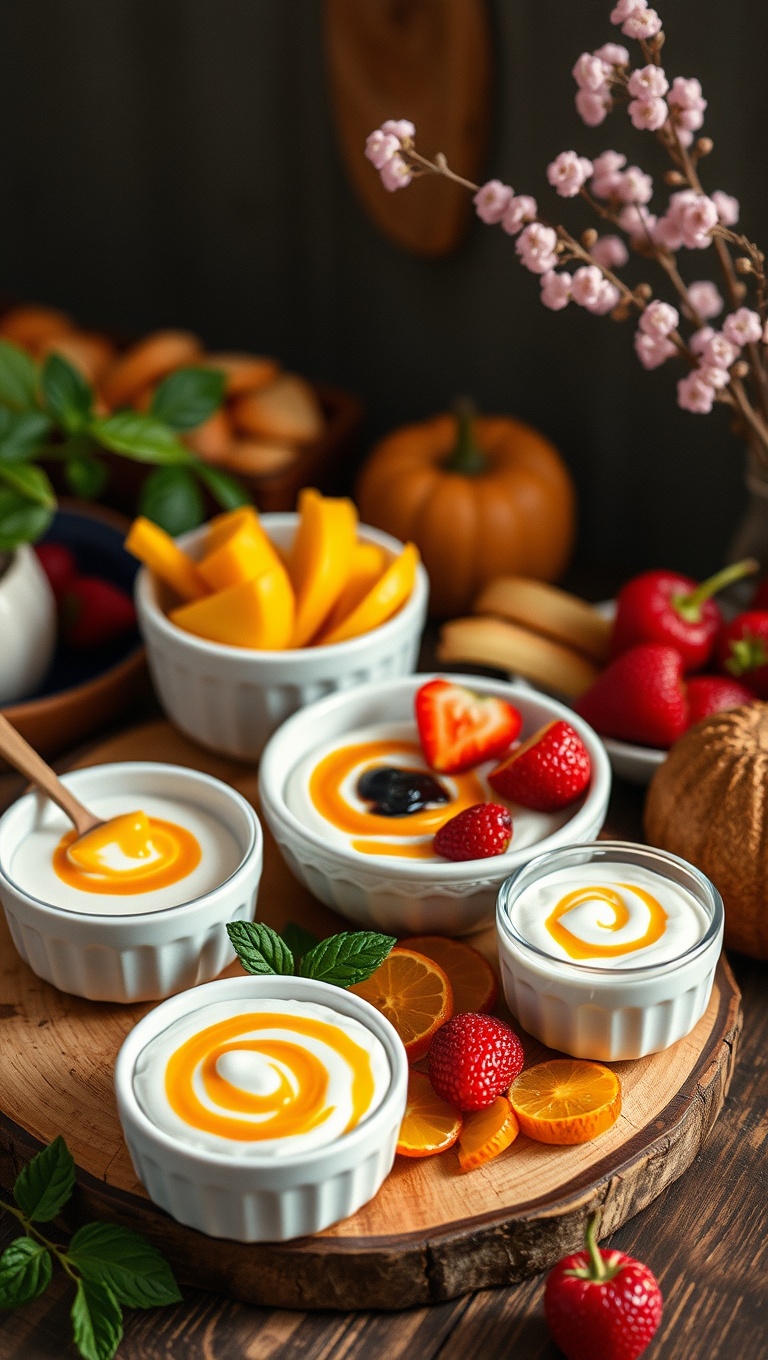 25 Creative Ways to Set Up a Seasonal Fruit and Snack Bar - 9. Charming Dips: Yogurt and Honey Haven
