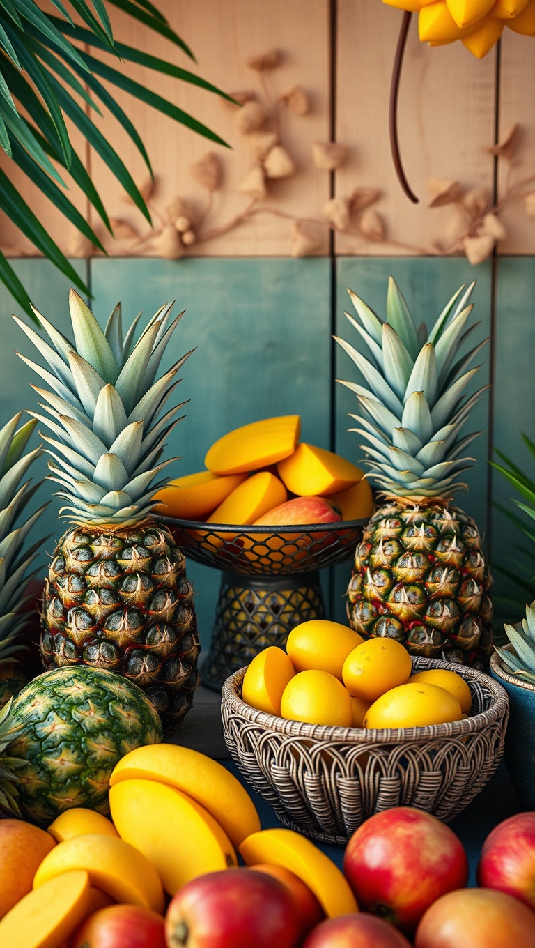 25 Creative Ways to Set Up a Seasonal Fruit and Snack Bar - 3. Tropical Paradise: Pineapples and Mangos Galore