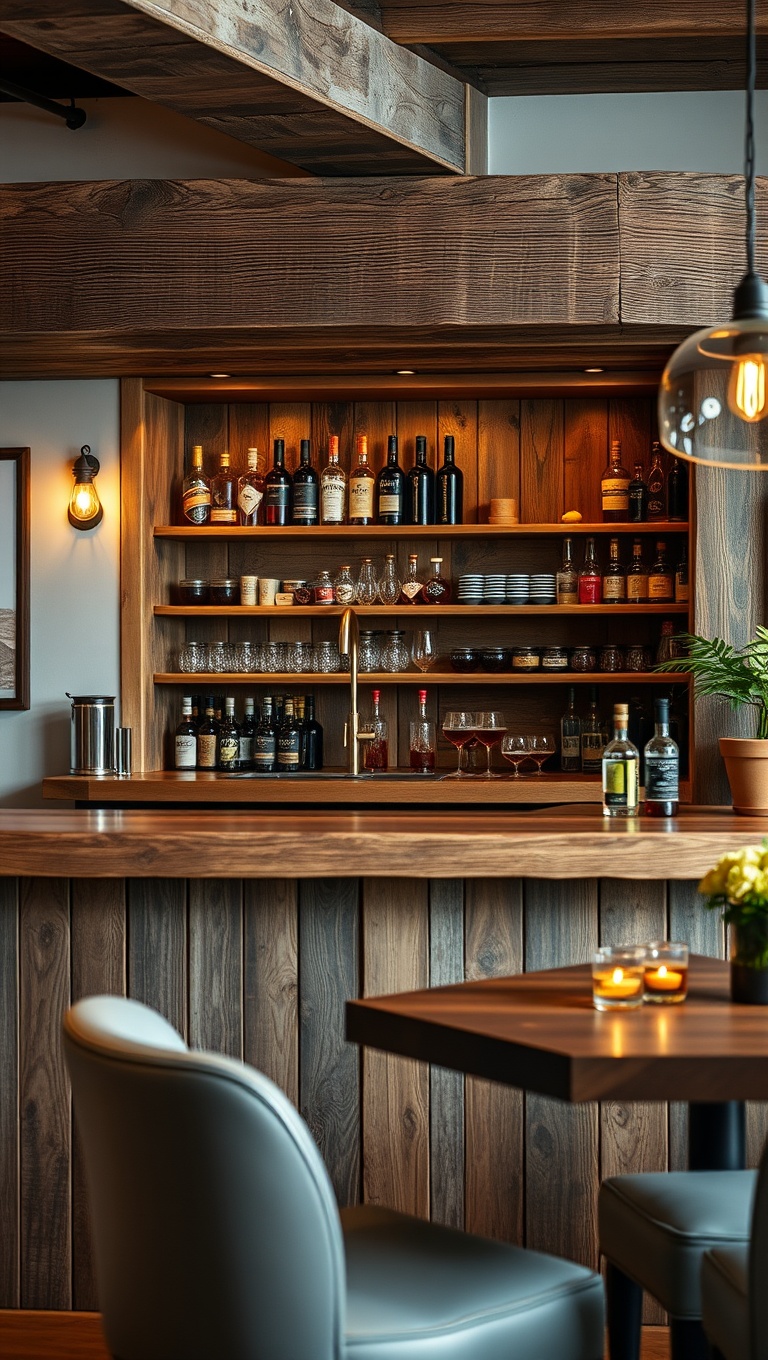 25 Chic Ideas for Your Stylish At-Home Cocktail Bar - 3. Rustic Charm: A Salvaged Wood Bar