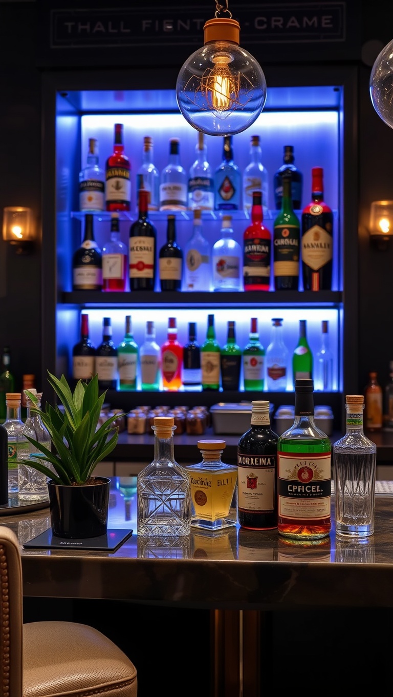 25 Chic Ideas for Your Stylish At-Home Cocktail Bar - 8. Artistic Displays: Use Your Bottles as Decor