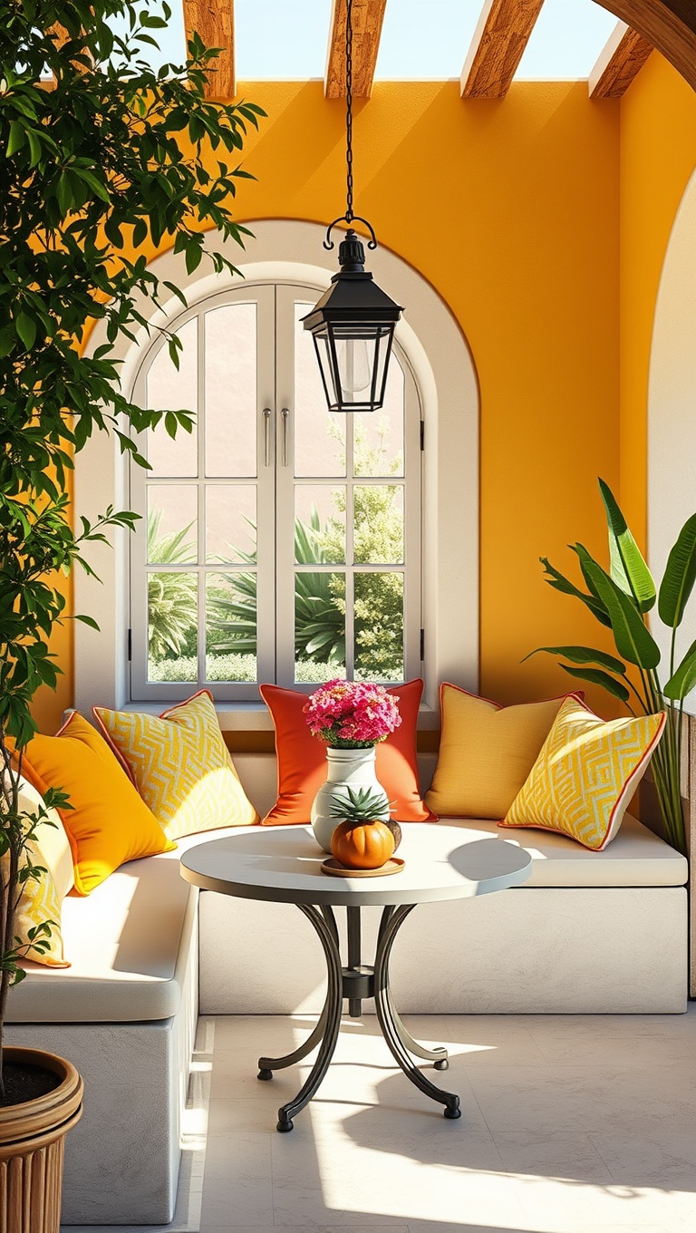 25 Bright and Cheery Ideas for Your Mediterranean Breakfast Nook - 12. Incorporate Bold Accent Pillows
