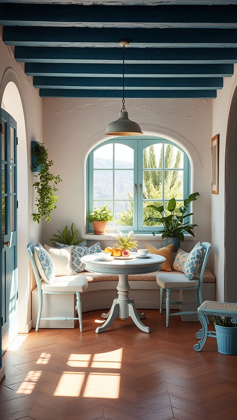 25 Bright and Cheery Ideas for Your Mediterranean Breakfast Nook - 22. Use Painted Furniture for a Fun Twist