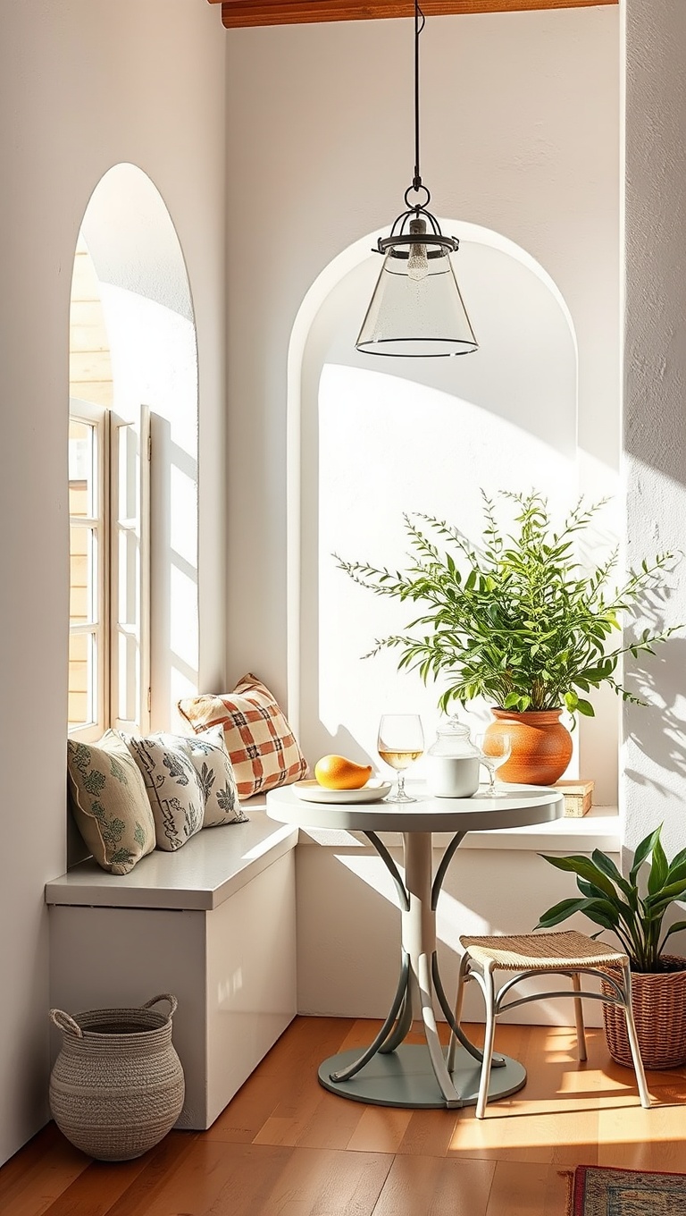 25 Bright and Cheery Ideas for Your Mediterranean Breakfast Nook - 1. Embrace Bright White Walls