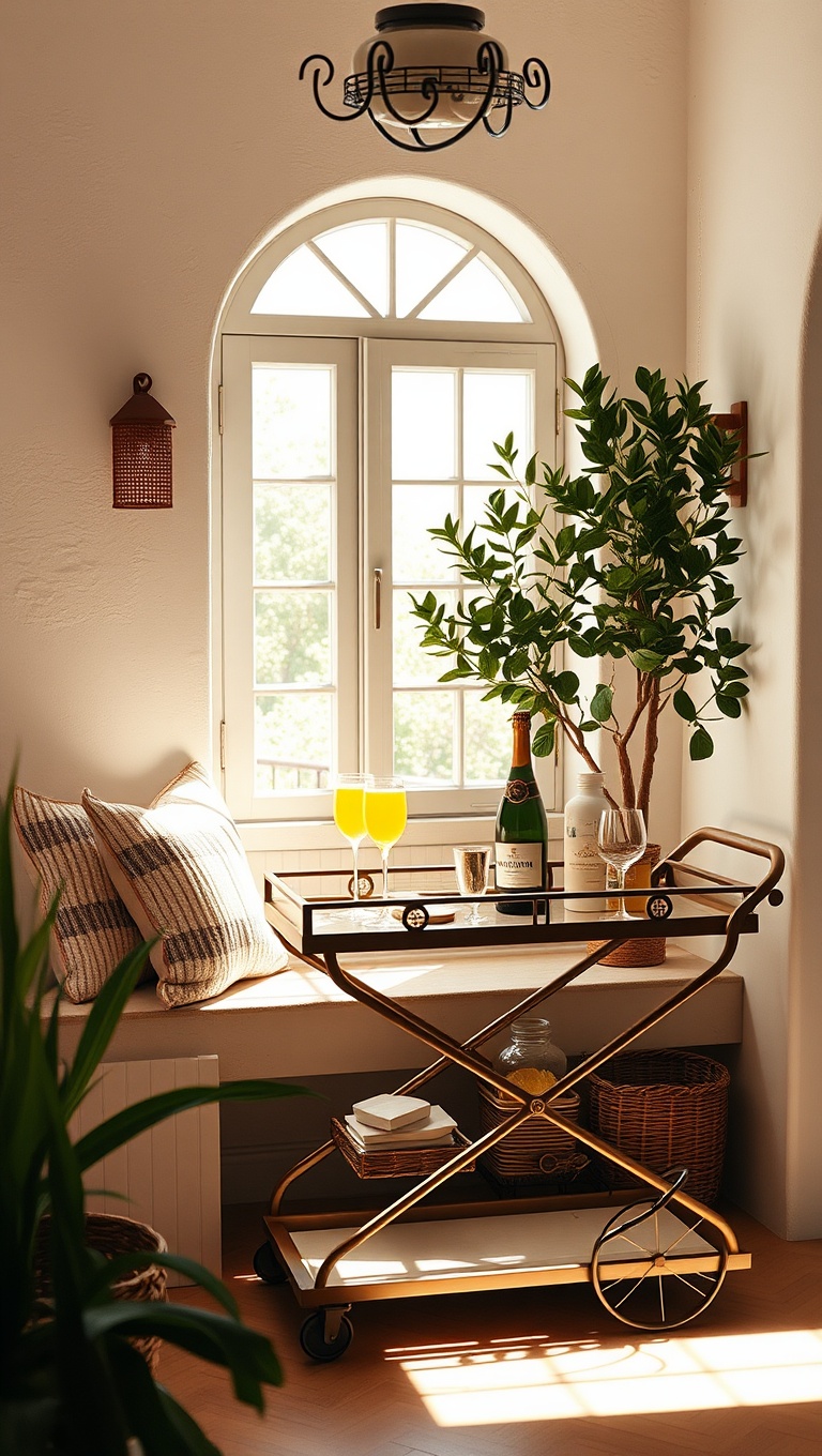 25 Bright and Cheery Ideas for Your Mediterranean Breakfast Nook - 13. Create a Mini Bar Cart for Mimosas