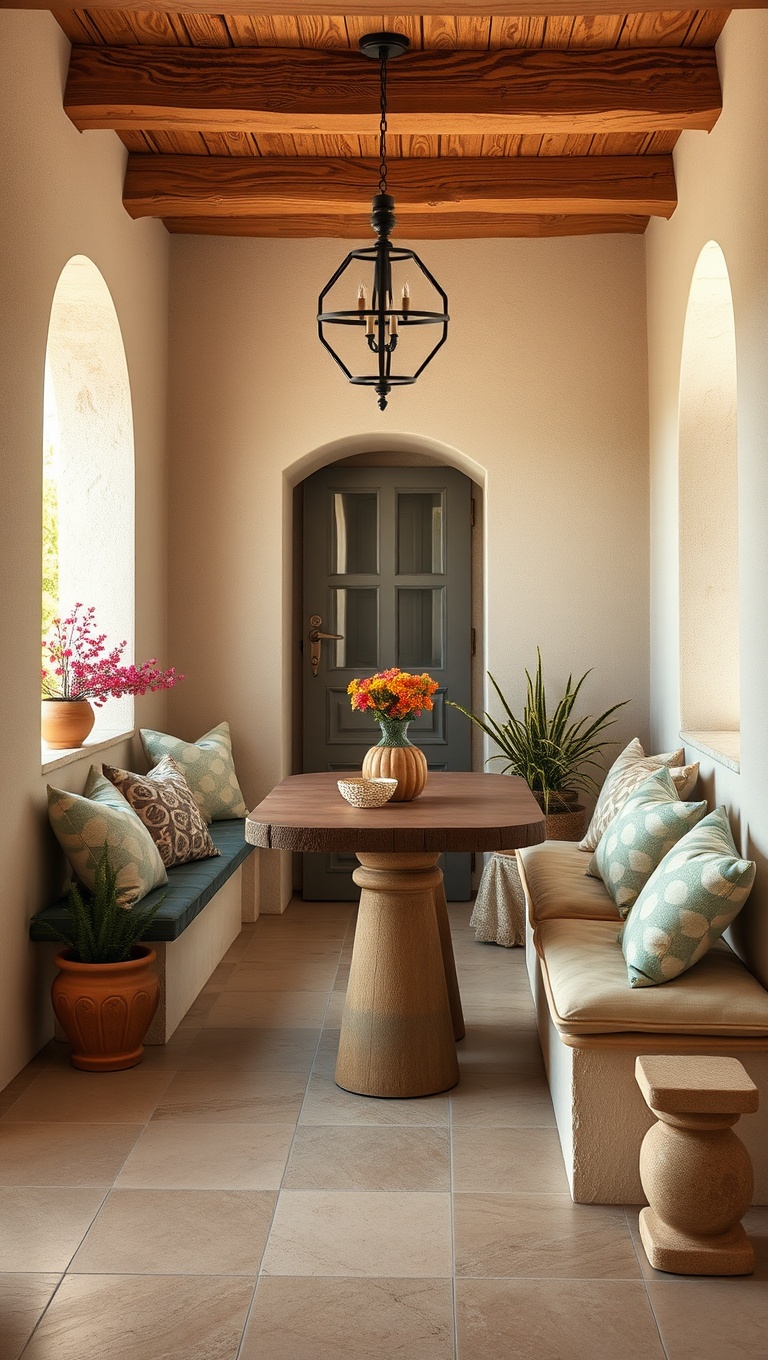 25 Bright and Cheery Ideas for Your Mediterranean Breakfast Nook - 21. Incorporate Natural Elements Like Stone