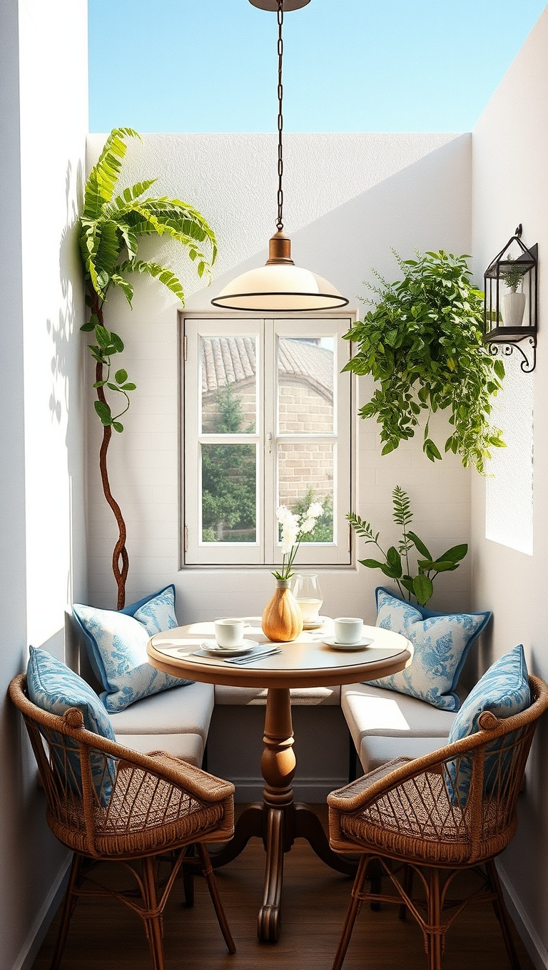 25 Bright and Cheery Ideas for Your Mediterranean Breakfast Nook - 11. Use a Round Table for Intimacy