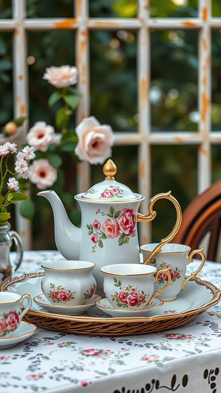 25 Charming Vintage Tea Station Ideas to Delight Your Guests - 1. Elegant Floral Tea Sets: A Touch of Nature