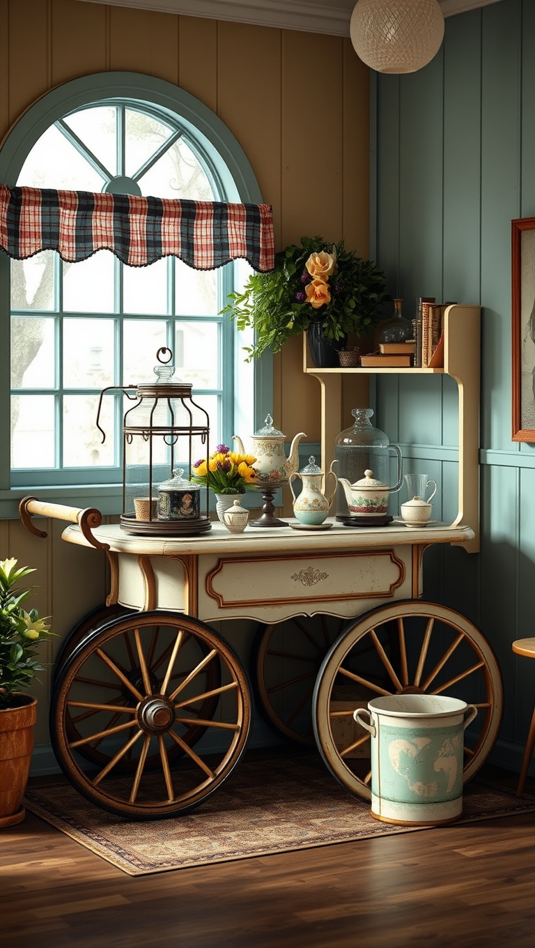 25 Charming Vintage Tea Station Ideas to Delight Your Guests - 2. Antique Tea Carts: Roll Out the Vintage Charm