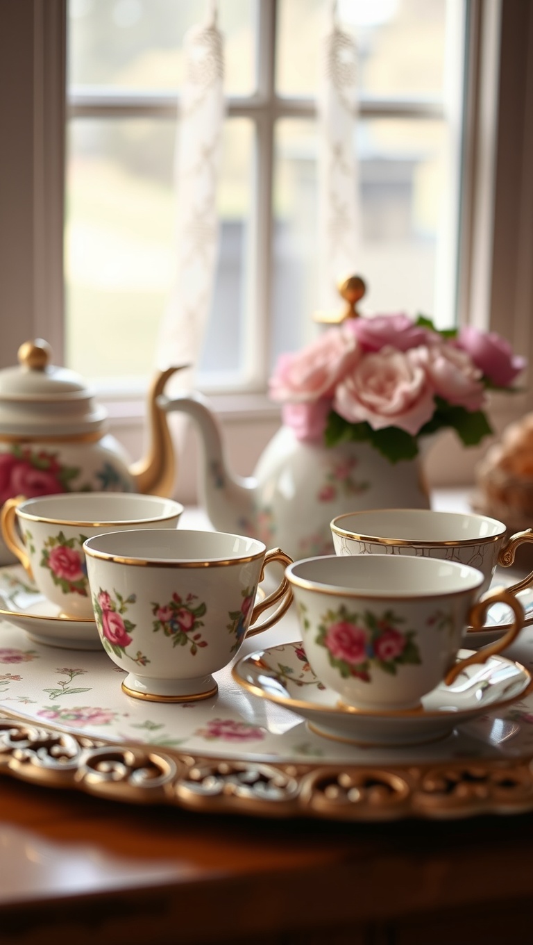 25 Charming Vintage Tea Station Ideas to Delight Your Guests - 5. Mix and Match Tea Cups: A Playful Collection