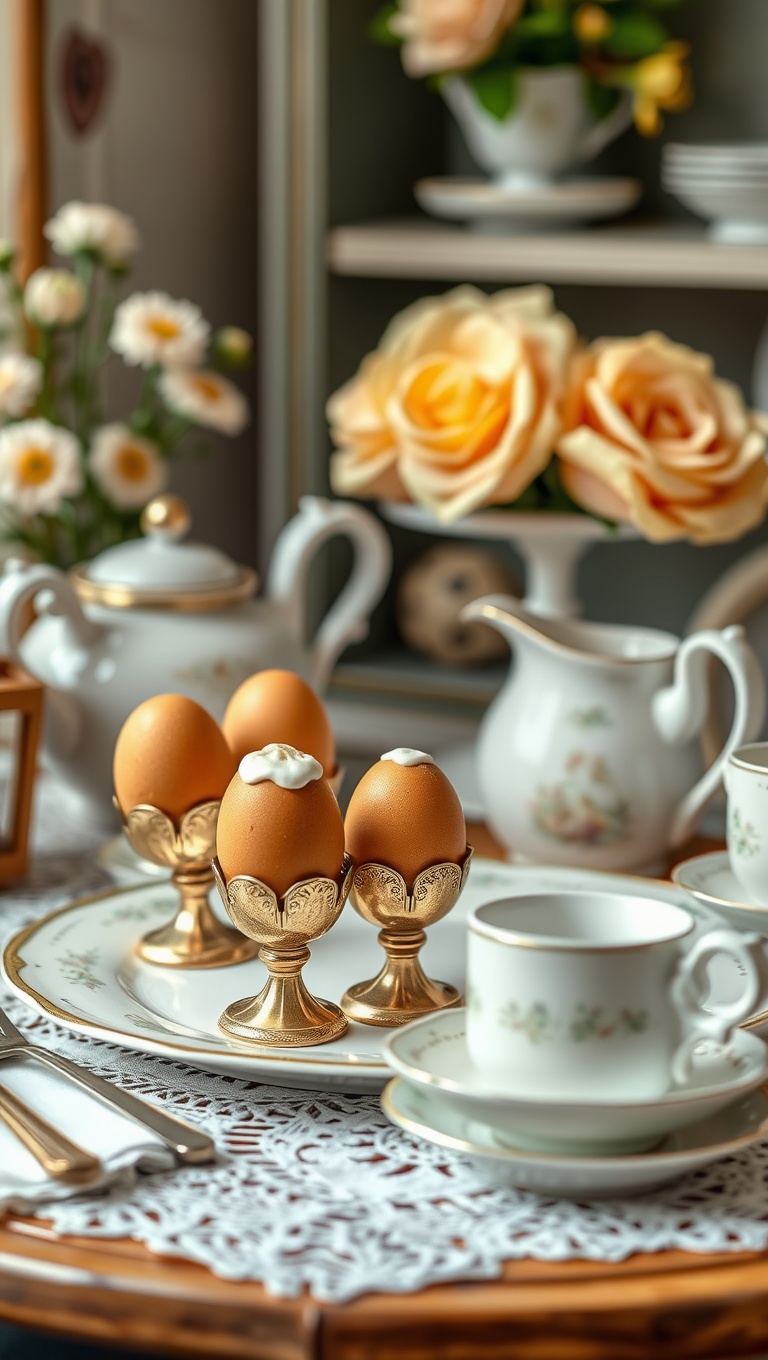 25 Charming Vintage Tea Station Ideas to Delight Your Guests - 15. Antique Egg Holders for Afternoon Treats