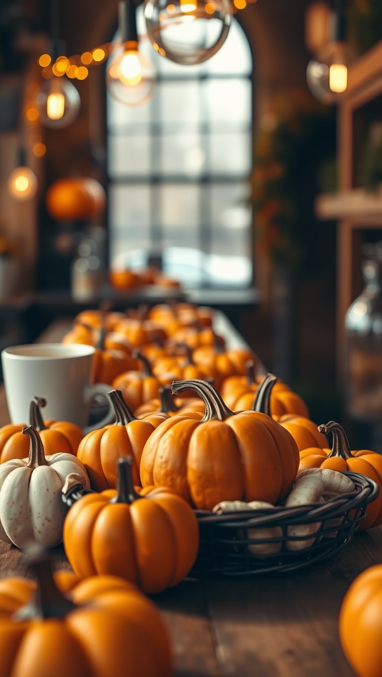 25 Cozy Hot Cider Bar Ideas to Warm Your Heart - 18. Miniature Pumpkins as Decor