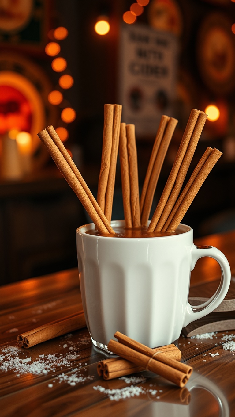 25 Cozy Hot Cider Bar Ideas to Warm Your Heart - 7. Cinnamon Stick Stir Sticks
