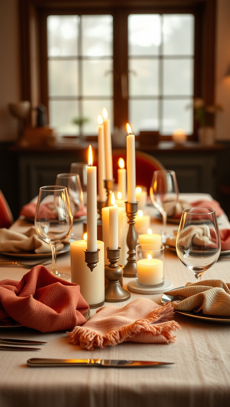 25 Cozy Candlelit Dinner Table Settings to Spark Romance - Layered Textures: Mix and Match Fabrics and Materials