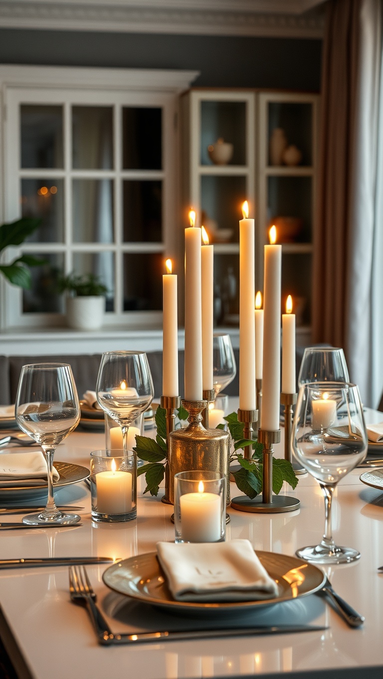 25 Cozy Candlelit Dinner Table Settings to Spark Romance - Chic and Sleek: Modern Furniture with Candle Accents