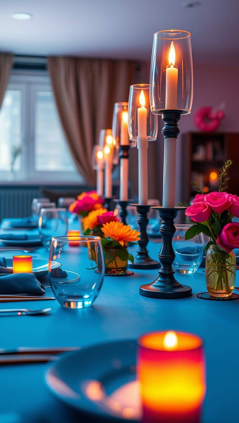 25 Cozy Candlelit Dinner Table Settings to Spark Romance - Bold and Bright: Neon Colors with Statement Pieces