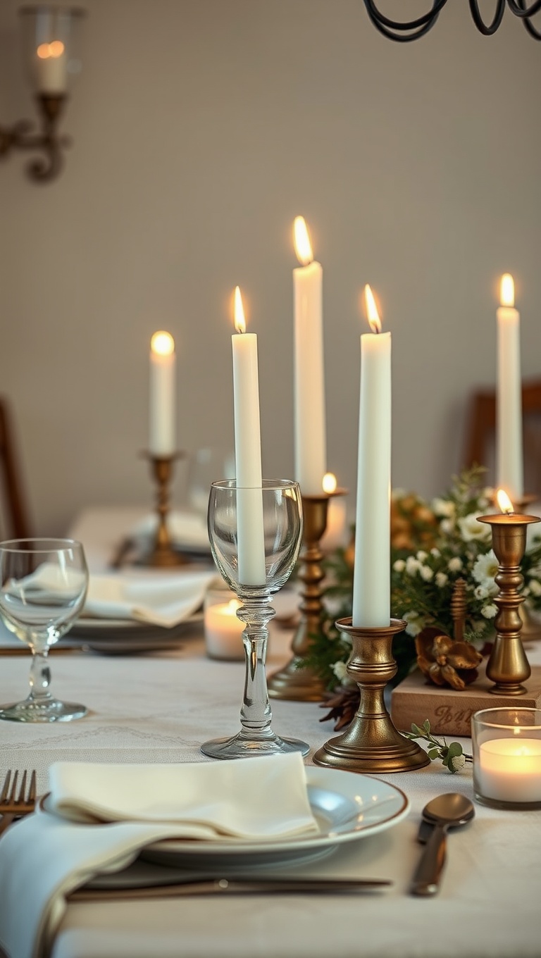 25 Cozy Candlelit Dinner Table Settings to Spark Romance - Vintage Vibes: Antique Glassware and Taper Candles