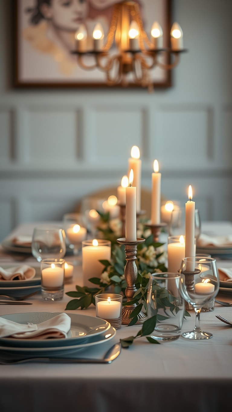 25 Cozy Candlelit Dinner Table Settings to Spark Romance - Faded Pastels: Soft Colors and Delicate Candles