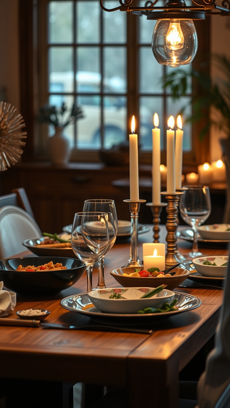 25 Cozy Candlelit Dinner Table Settings to Spark Romance - Family Style: Shared Dishes and Cozy Seating