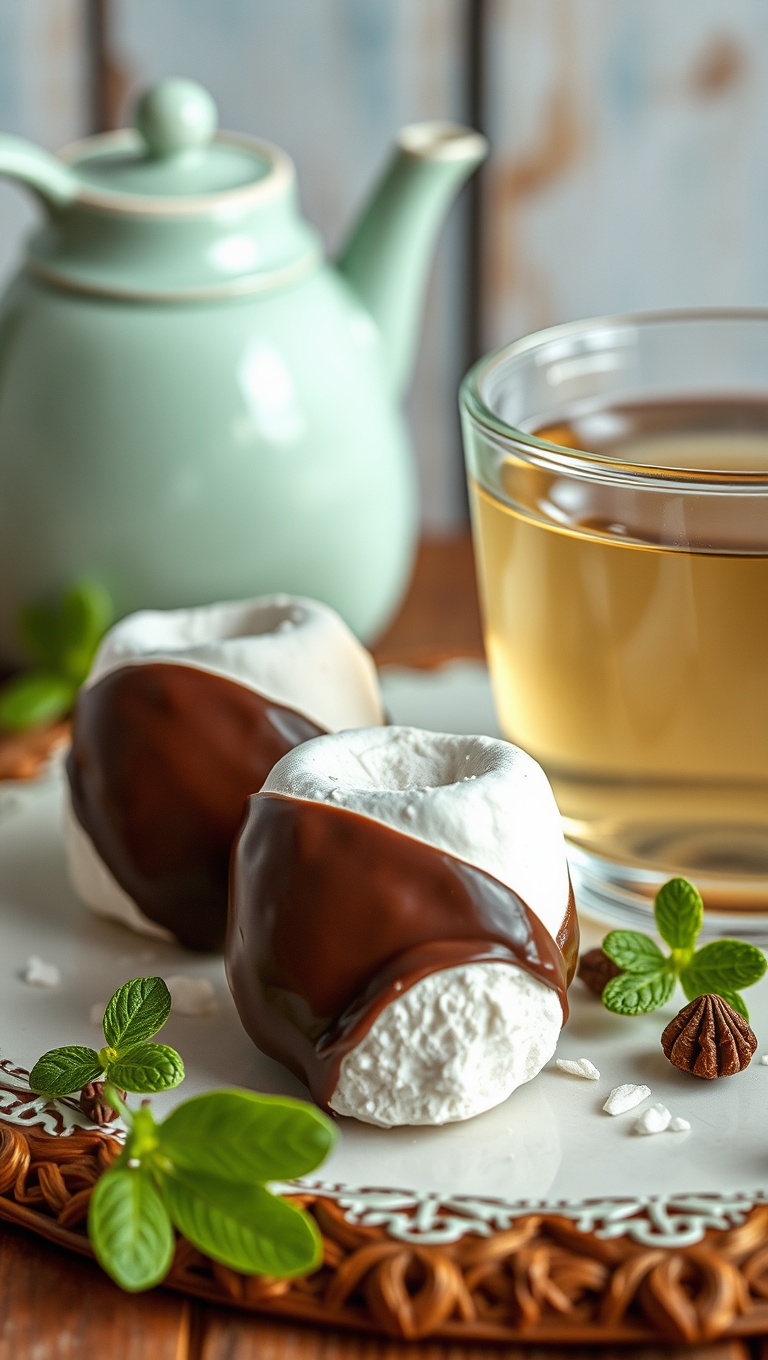 25 Whimsical Dessert and Tea Pairings That Will Delight Your Taste Buds! - 3. Chocolate-Dipped Marshmallows with Peppermint Tea