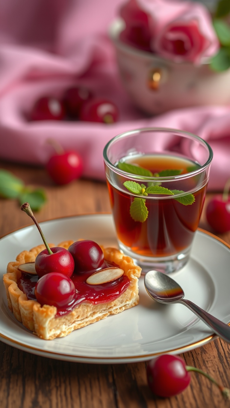 25 Whimsical Dessert and Tea Pairings That Will Delight Your Taste Buds! - 19. Cherry Almond Tart with Iced Green Tea