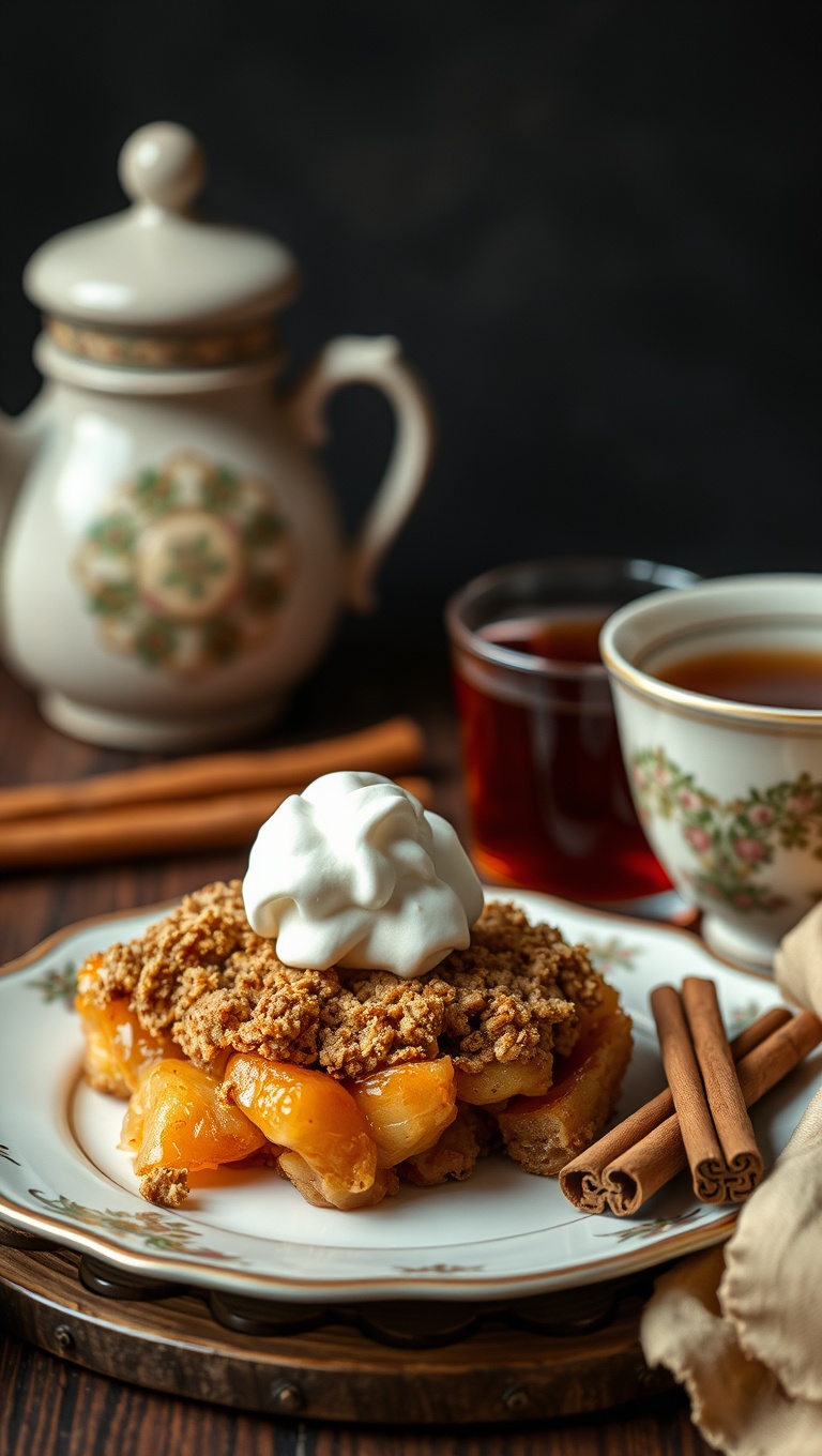 25 Whimsical Dessert and Tea Pairings That Will Delight Your Taste Buds! - 21. Spiced Apple Crisp with Hot Cinnamon Tea