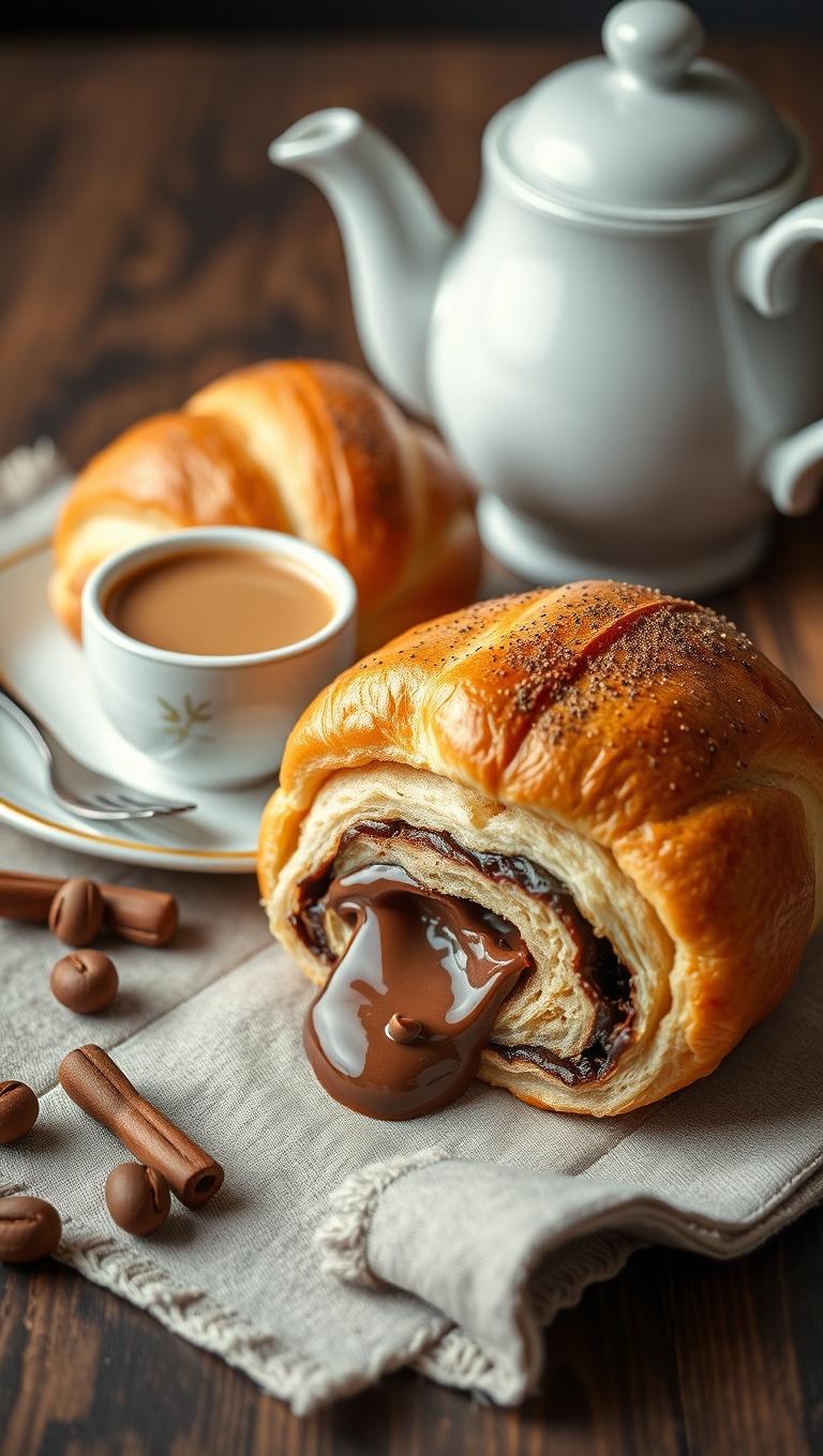 25 Whimsical Dessert and Tea Pairings That Will Delight Your Taste Buds! - 22. Nutella-Stuffed Croissants with Café au Lait