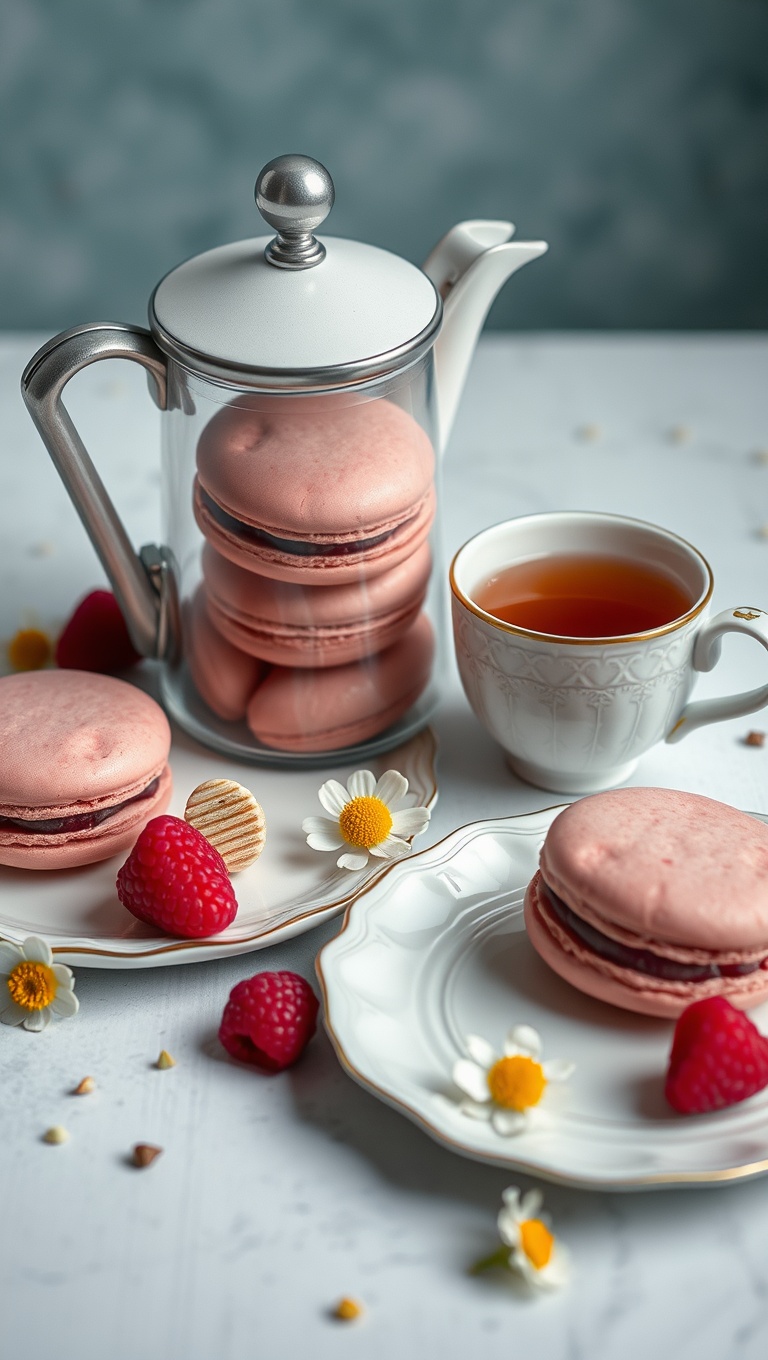 25 Whimsical Dessert and Tea Pairings That Will Delight Your Taste Buds! - 5. Raspberry Macarons with Chamomile Tea