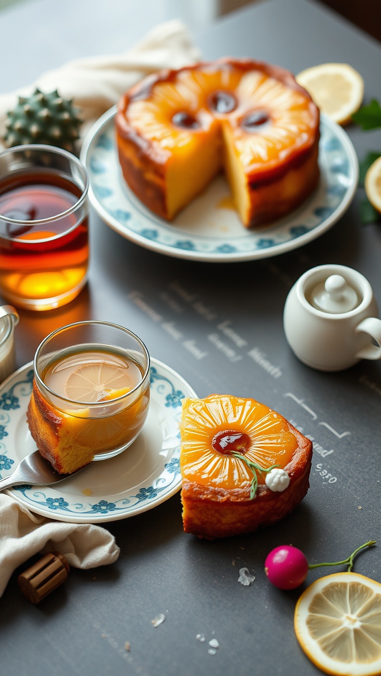 25 Whimsical Dessert and Tea Pairings That Will Delight Your Taste Buds! - 11. Upside-Down Pineapple Cake with Lemon Verbena Tea