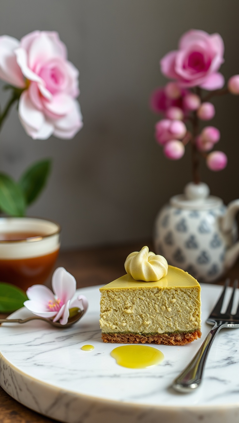 25 Whimsical Dessert and Tea Pairings That Will Delight Your Taste Buds! - 8. Matcha Green Tea Cheesecake with Jasmine Tea
