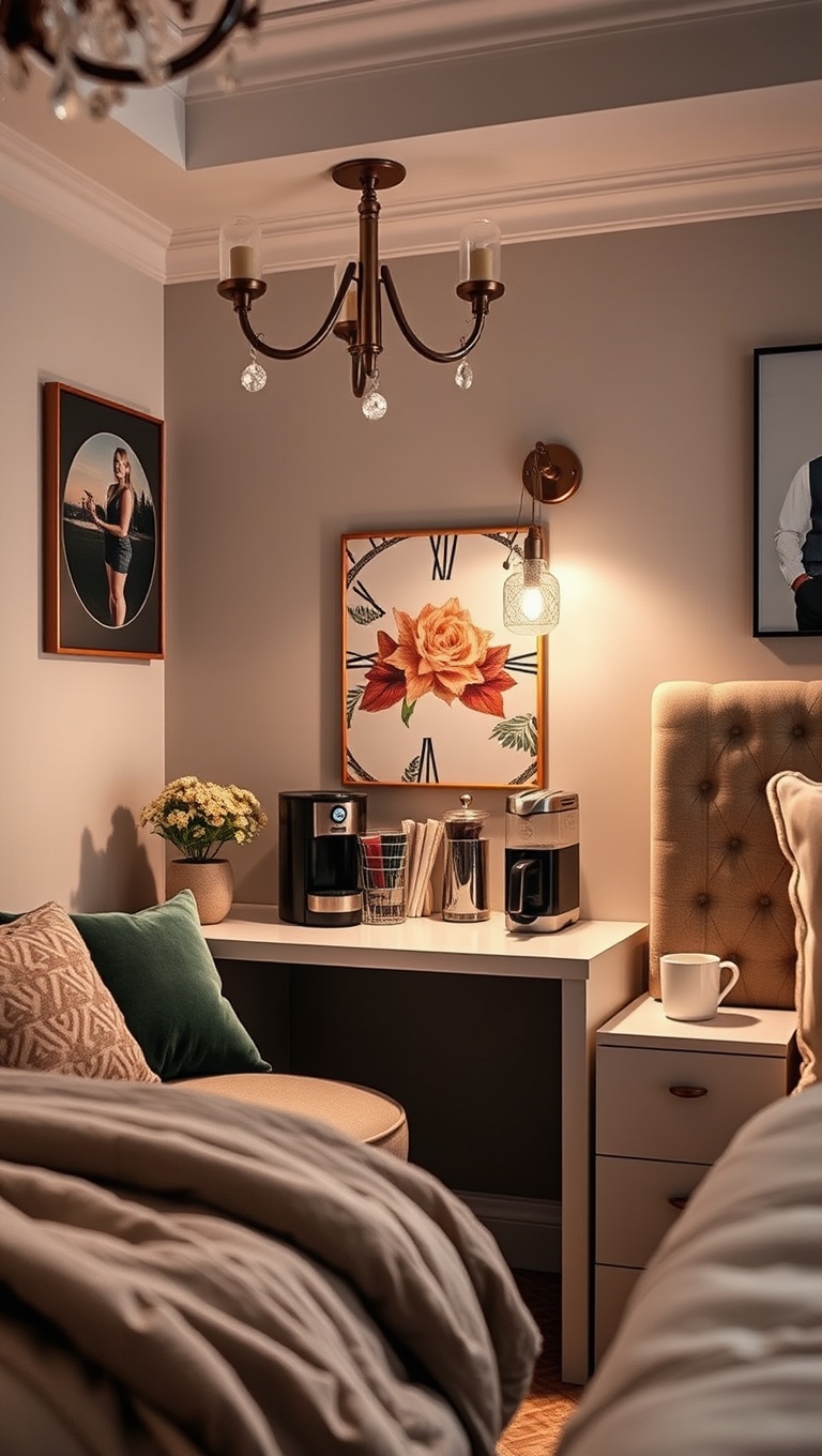25 Cozy Bedroom Coffee Nook Ideas to Sip and Savor - 4. Mini Bar Elegance: Glam Up Your Brew