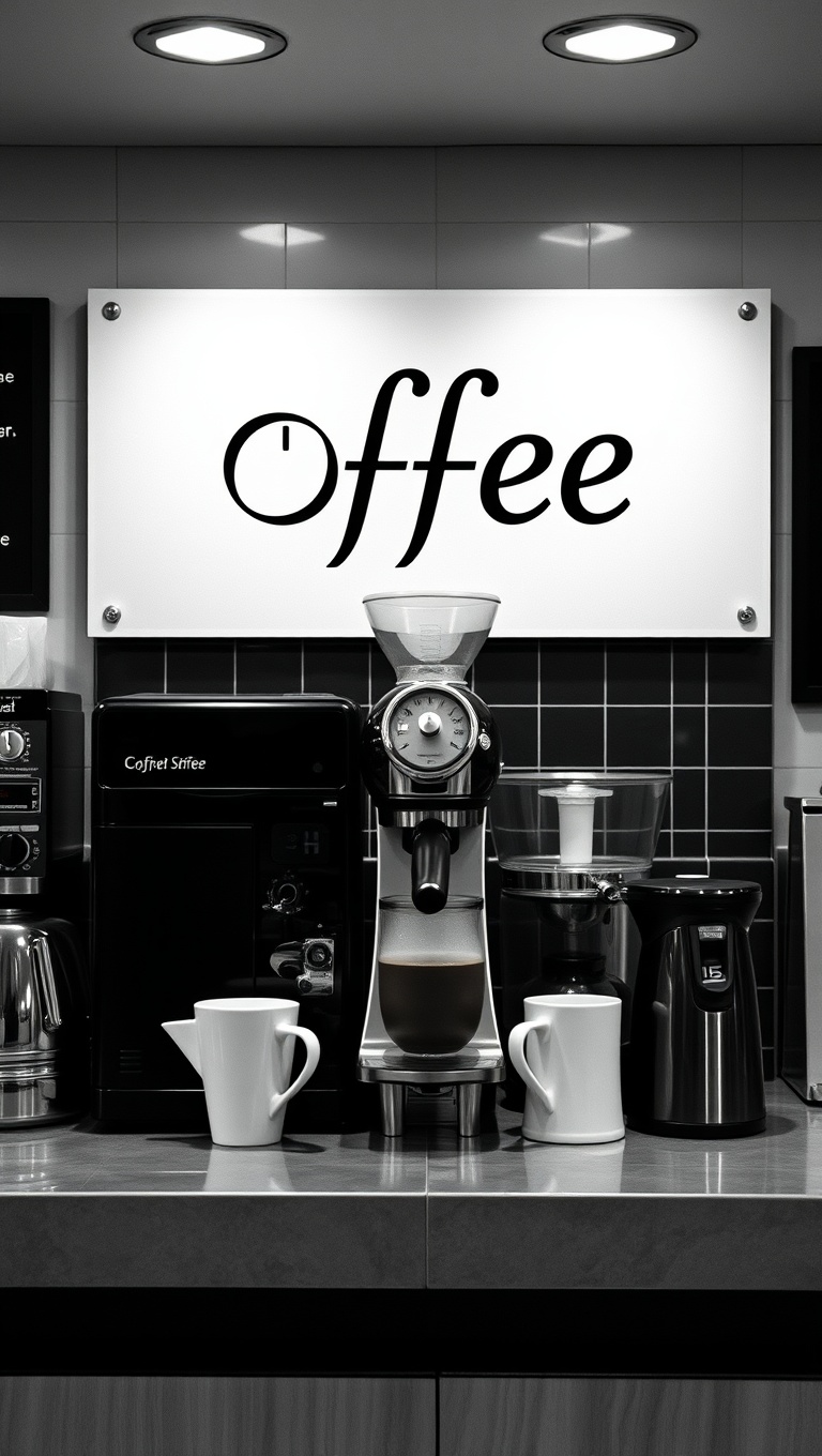 25 Stunning Ideas for Black and White Coffee Stations You’ll Love - 1. Classic Black and White Contrast