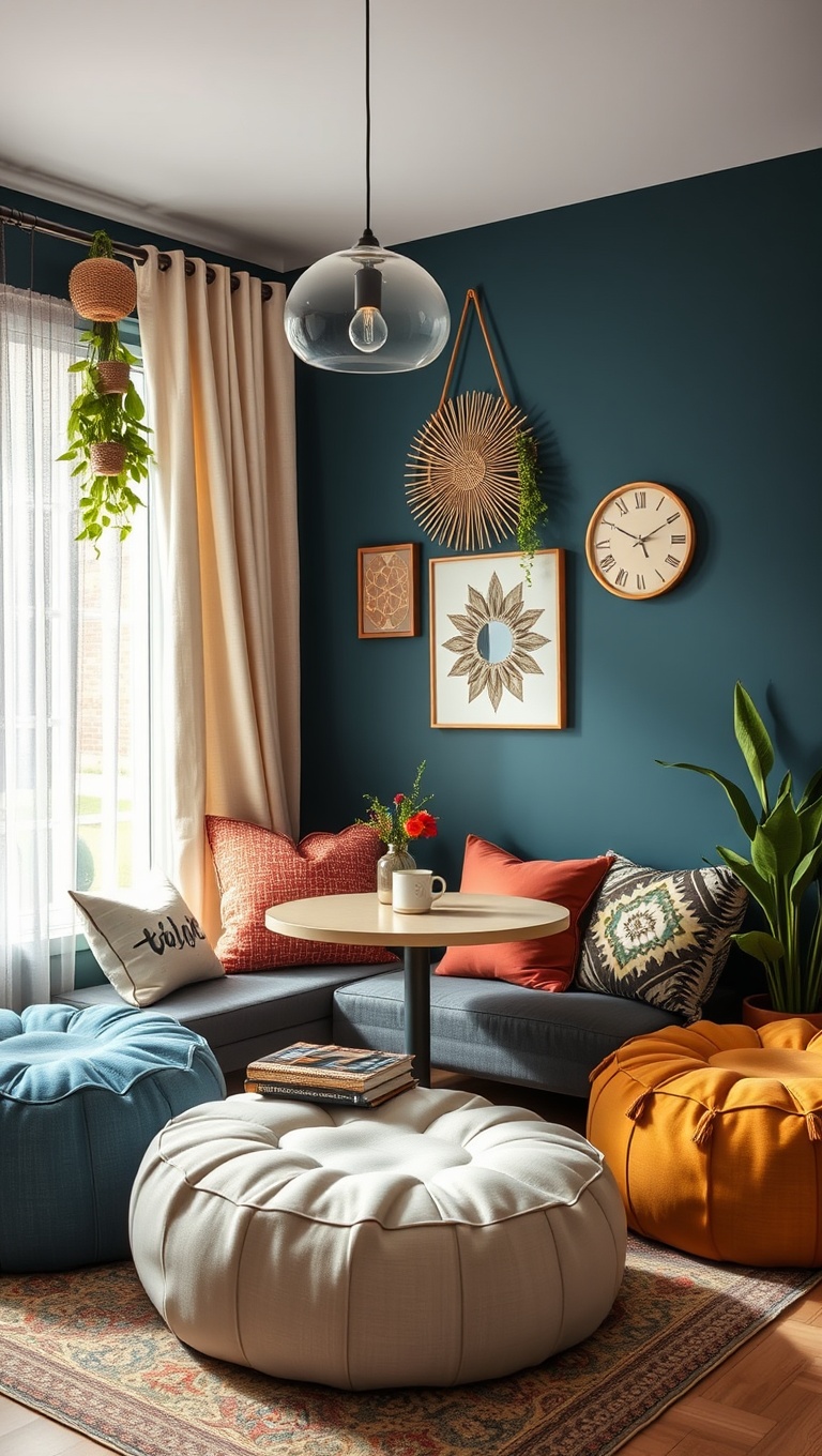 25 Bohemian Coffee Corner Accents to Inspire Your Cozy Nook - 22. Soft Poufs for Extra Seating Options